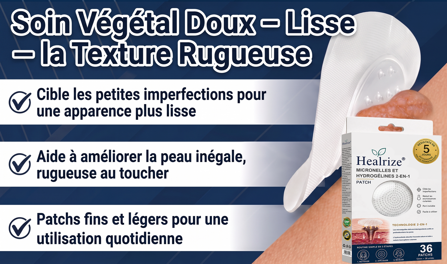 ✅🇫🇷 **Healrize® Patch 2-en-1 à micro-aiguilles & hydrocolloïde** 💫 Aide à réduire l’apparence des grains de beauté en relief, de l’acné, des verrues planes et des acrochordons | Patchs invisibles pour le visage et le corps