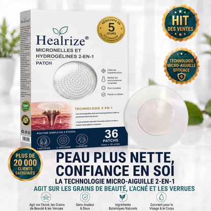 ✅🇫🇷 **Healrize® Patch 2-en-1 à micro-aiguilles & hydrocolloïde** 💫 Aide à réduire l’apparence des grains de beauté en relief, de l’acné, des verrues planes et des acrochordons | Patchs invisibles pour le visage et le corps