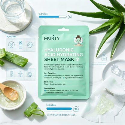 MURTY Hyaluronic Acid Hydrating Sheet Mask with Aloe Vera | Instant Cooling Relief for Sun-Exposed & Tired Skin