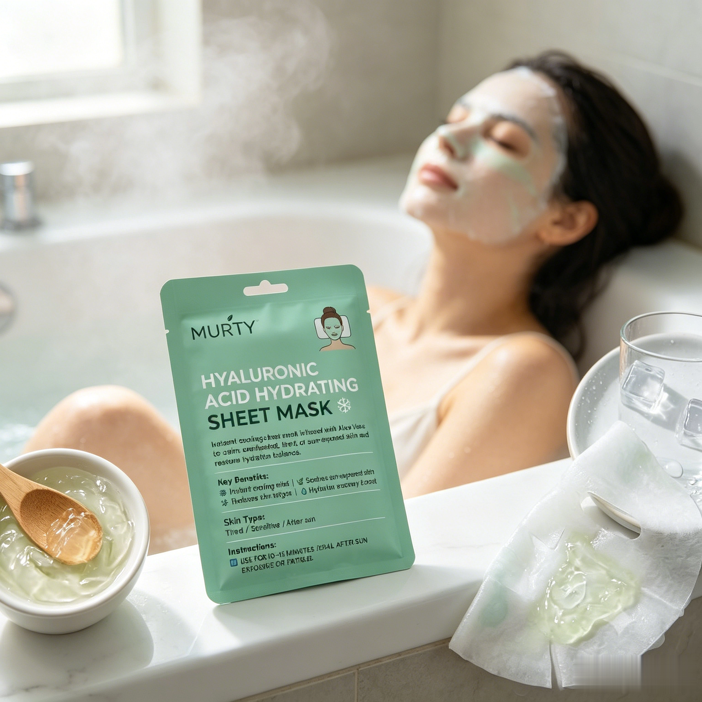 MURTY Hyaluronic Acid Hydrating Sheet Mask with Aloe Vera | Instant Cooling Relief for Sun-Exposed & Tired Skin