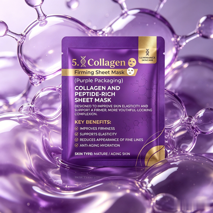 LUMINANCE SKINCARE 5X Collagen & Peptide-Rich Firming Sheet Mask | Anti-Aging, Improves Elasticity & Reduces Fine Lines