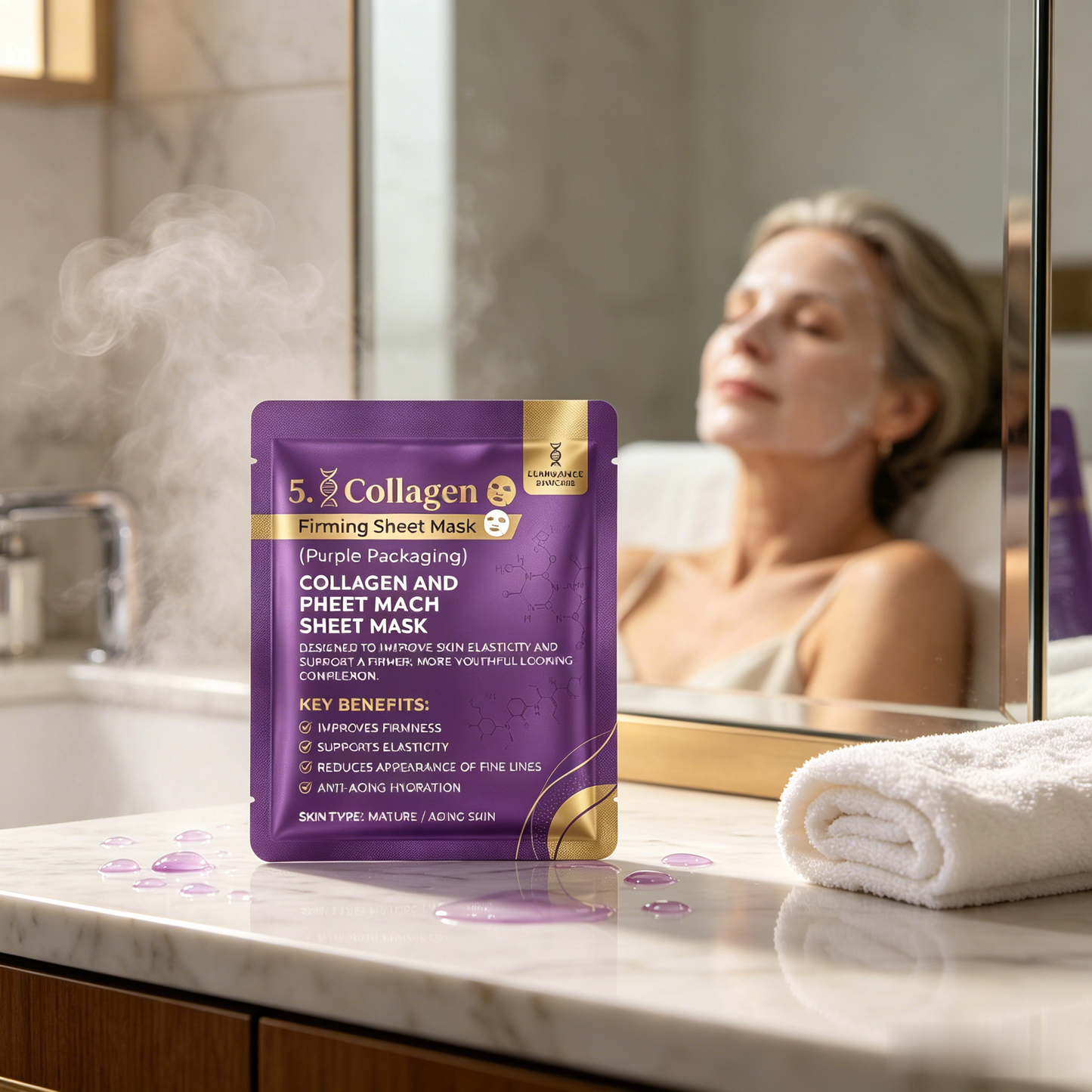 LUMINANCE SKINCARE 5X Collagen & Peptide-Rich Firming Sheet Mask | Anti-Aging, Improves Elasticity & Reduces Fine Lines