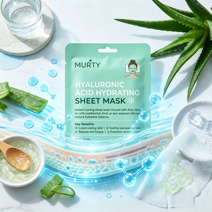 MURTY Hyaluronic Acid Hydrating Sheet Mask with Aloe Vera | Instant Cooling Relief for Sun-Exposed & Tired Skin