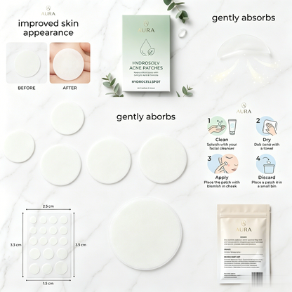 AURA Hydrosolv Acne Patches | Invisible Hydrocolloid Spot Treatment for Fast Healing, No Scars