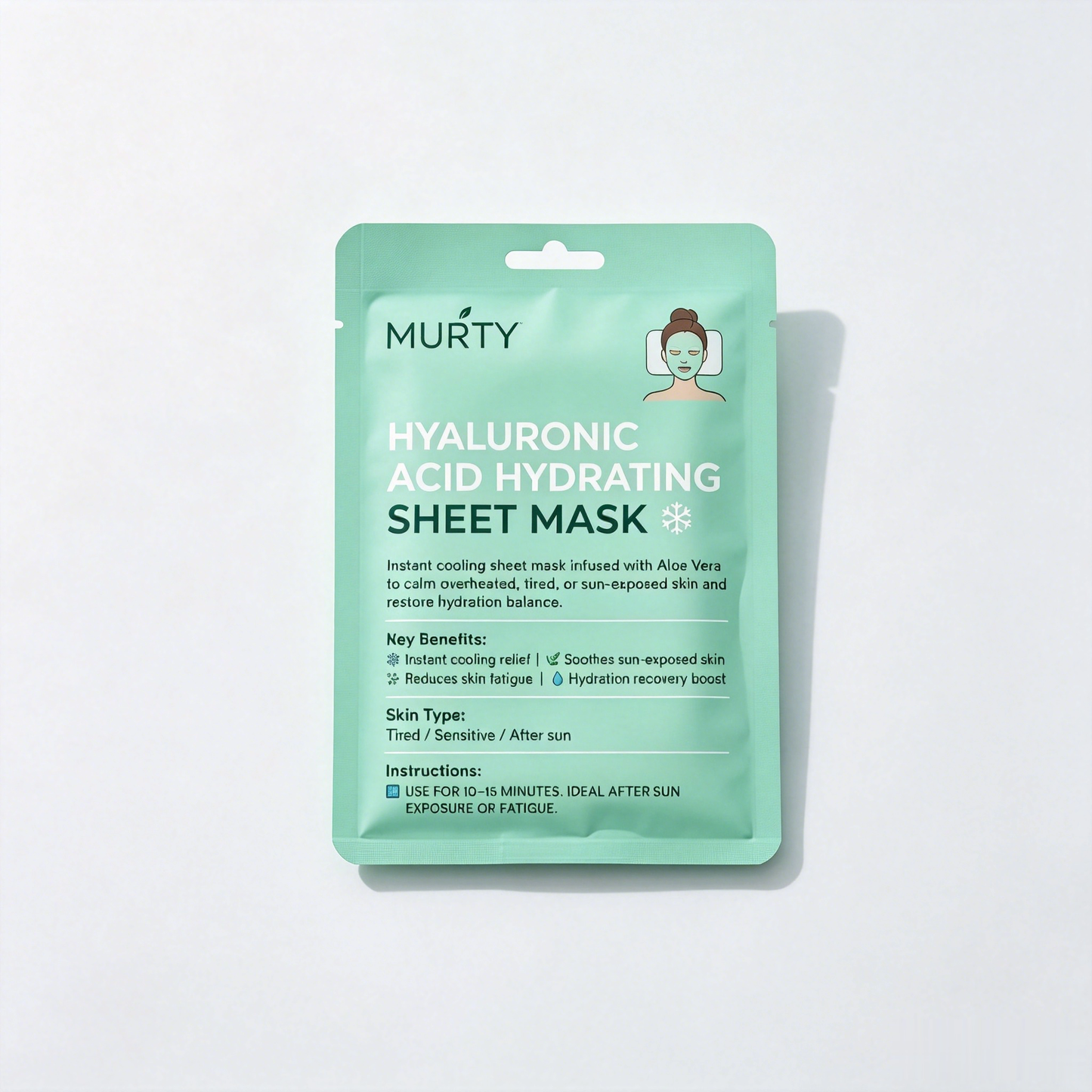 MURTY Hyaluronic Acid Hydrating Sheet Mask with Aloe Vera | Instant Cooling Relief for Sun-Exposed & Tired Skin
