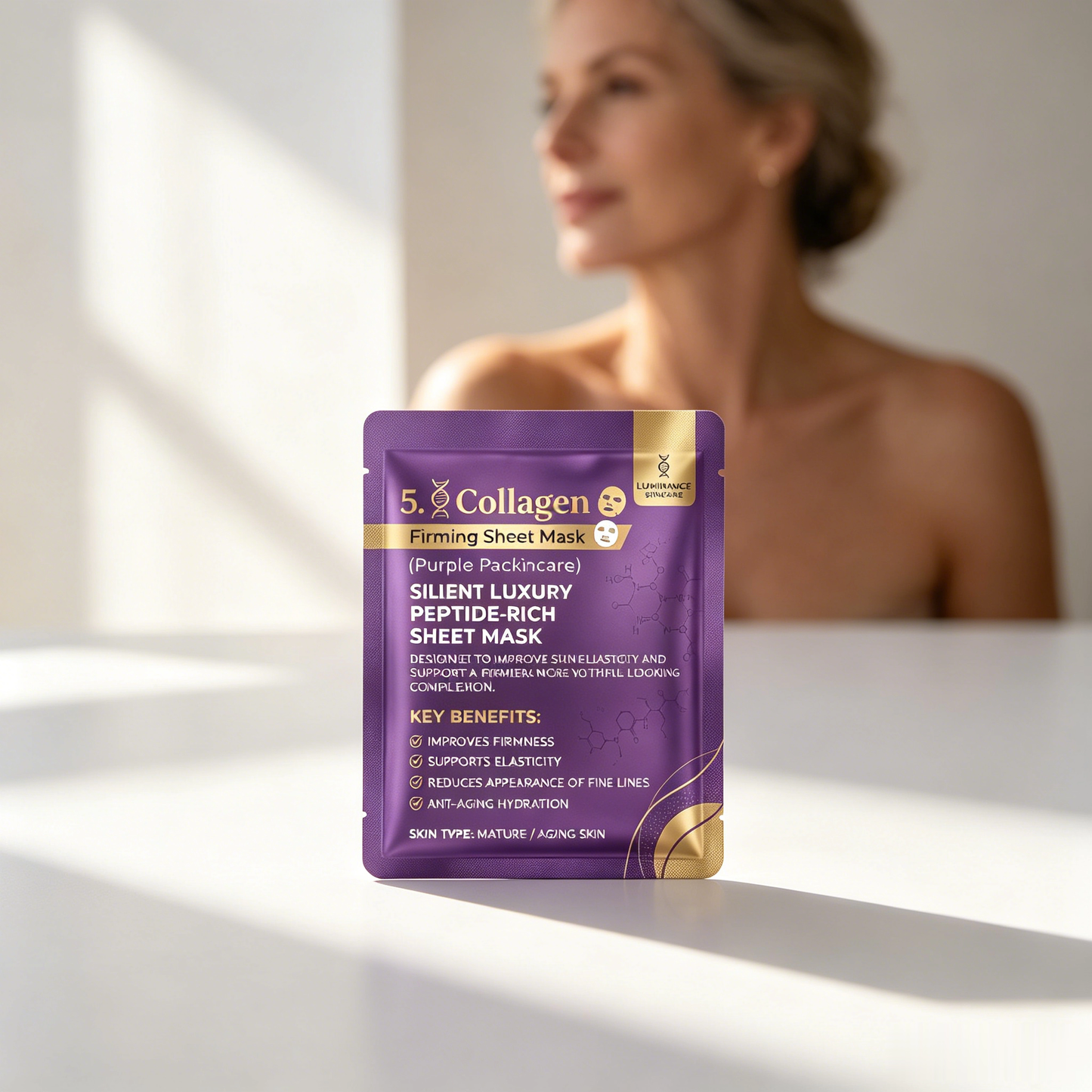 LUMINANCE SKINCARE 5X Collagen & Peptide-Rich Firming Sheet Mask | Anti-Aging, Improves Elasticity & Reduces Fine Lines